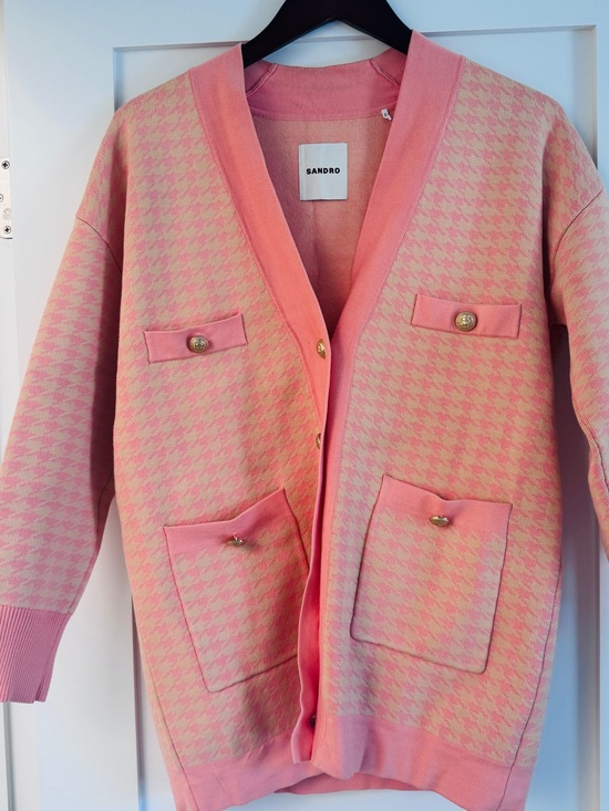 Sandro Jackets & Blazers - SANDRO orange 🍊 Houndstooth Knit Cardigan Jacket size Large